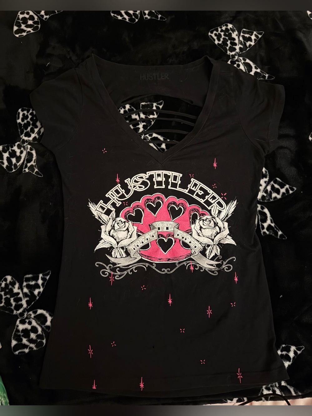 Vintage Hustler Hollywood Women's Black V-Neck Graphic Tee